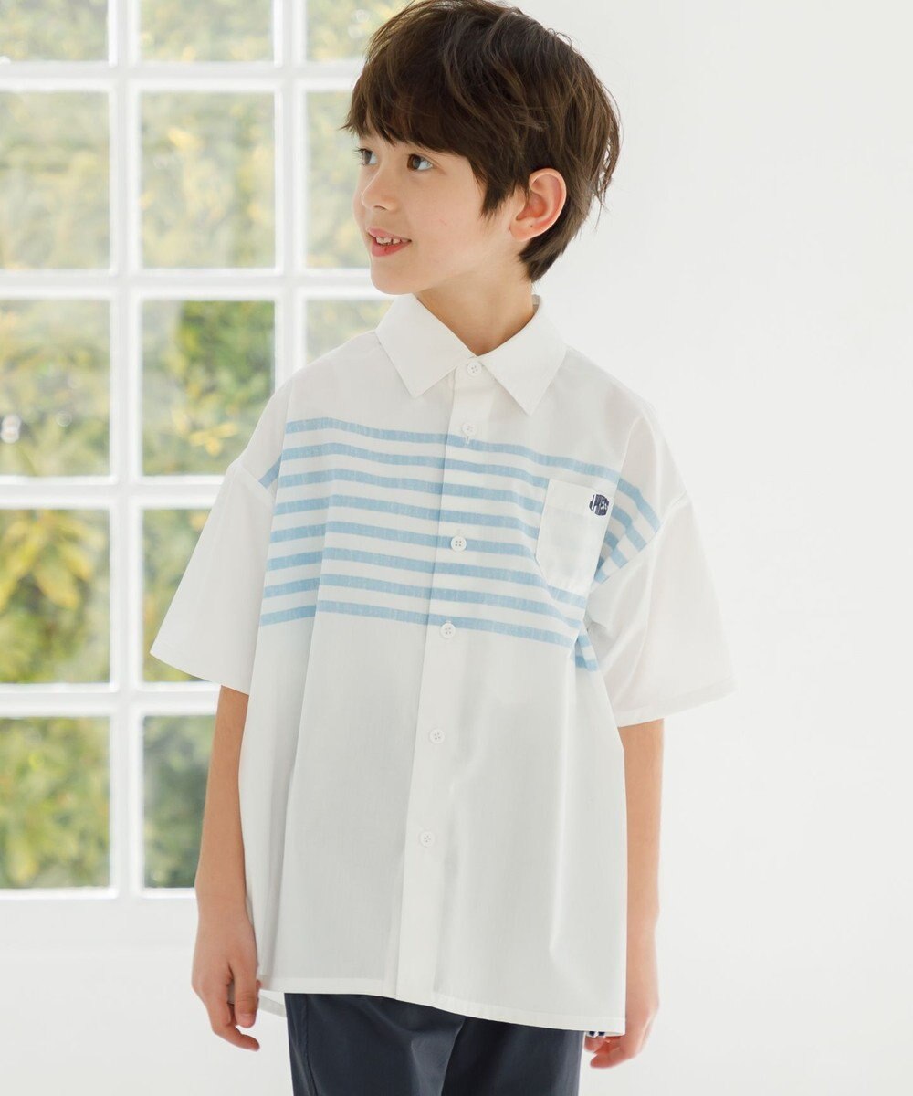 J.PRESS KIDS 【110-130cm】TCブロード パネルボーダープリント シャツ 