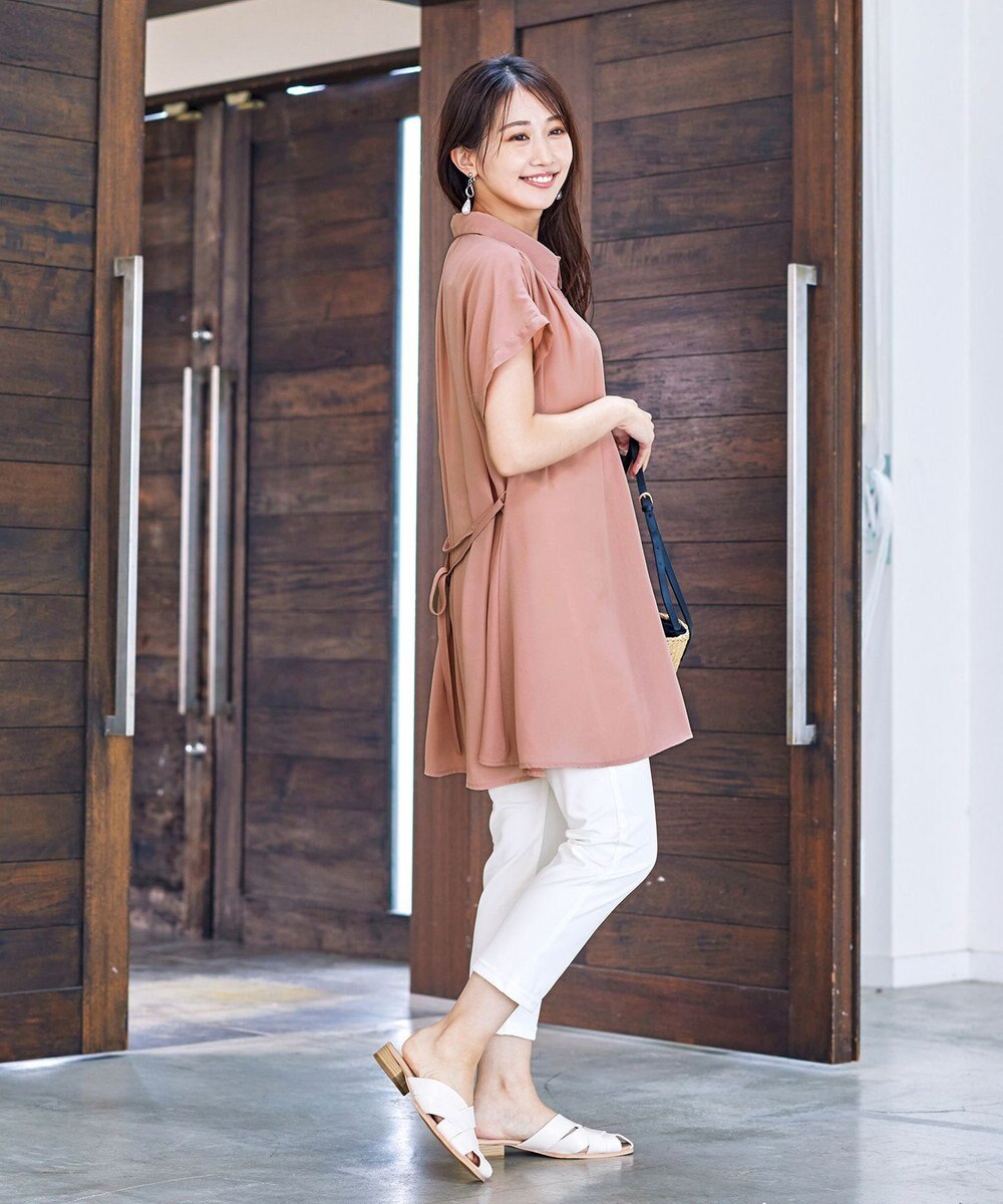 Tiaclasse 【洗える】フレンチスリーブシャツチュニックブラウス 