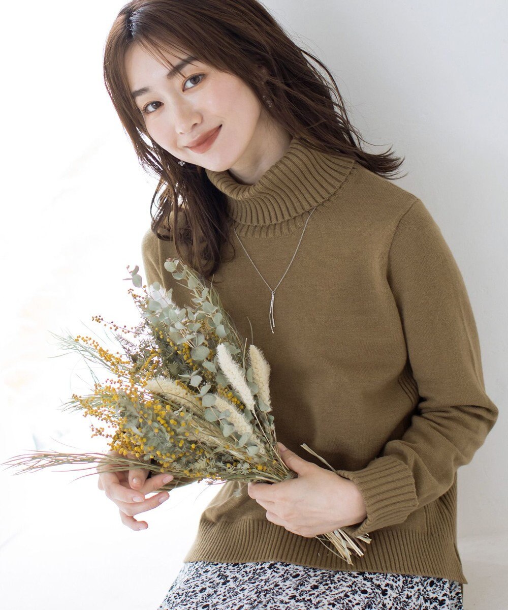 Tiaclasse L 【洗える】もっちり柔らかいリブタートルプルオーバーニット 