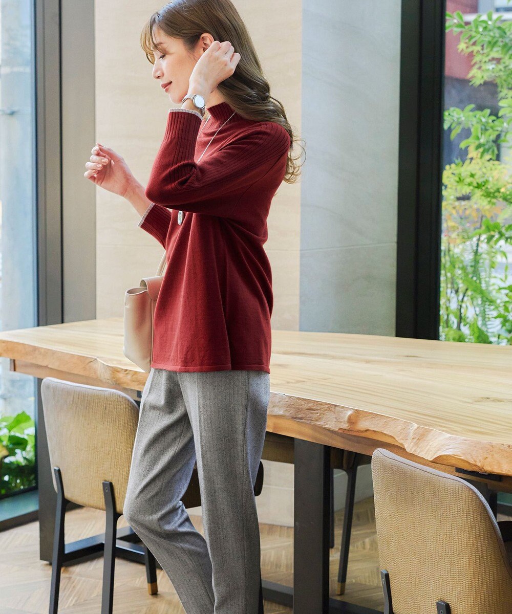 Tiaclasse 【洗える】配色ハイネックニットトップス 