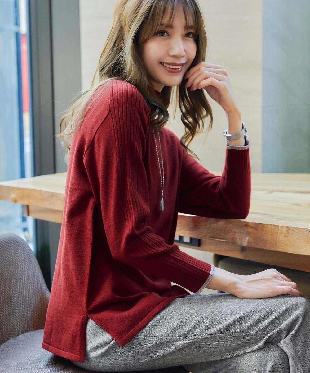 Tiaclasse 【洗える】配色ハイネックニットトップス 