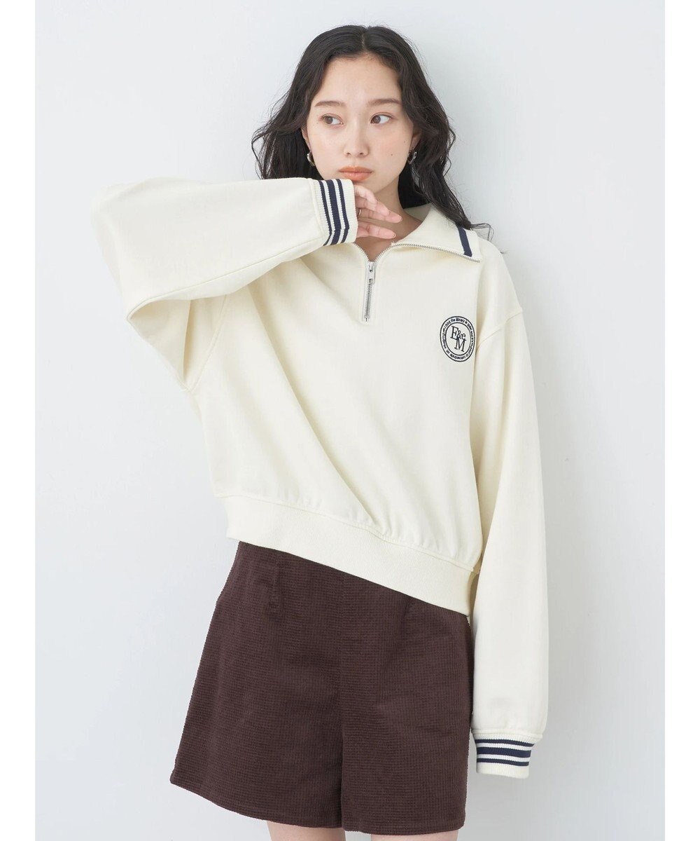 earth music&ecology ハーフＺＩＰサークルロゴ刺繍裏毛プルオーバー 