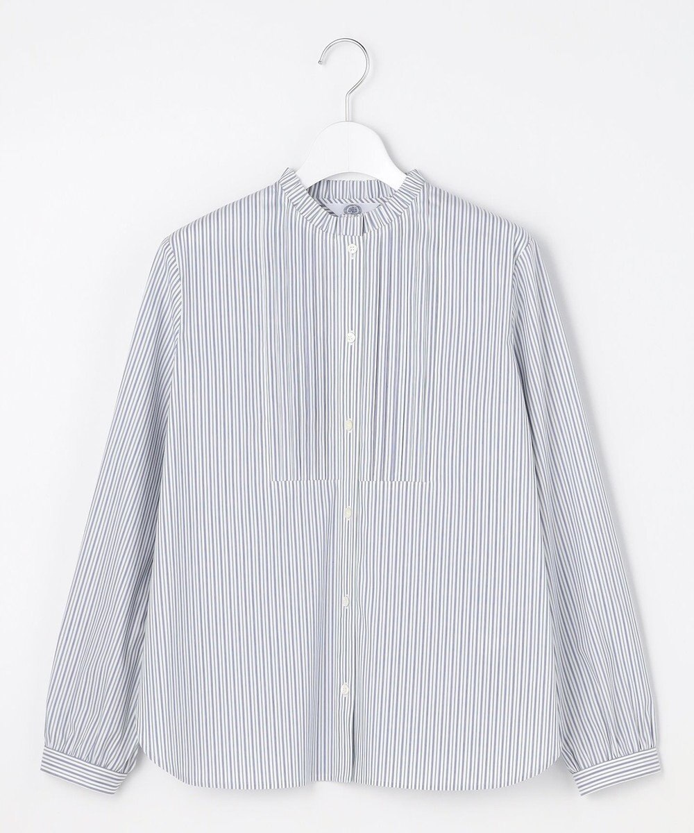 J.PRESS LADIES BEZコットンナイロン ストライプ フリル襟 ブラウス 