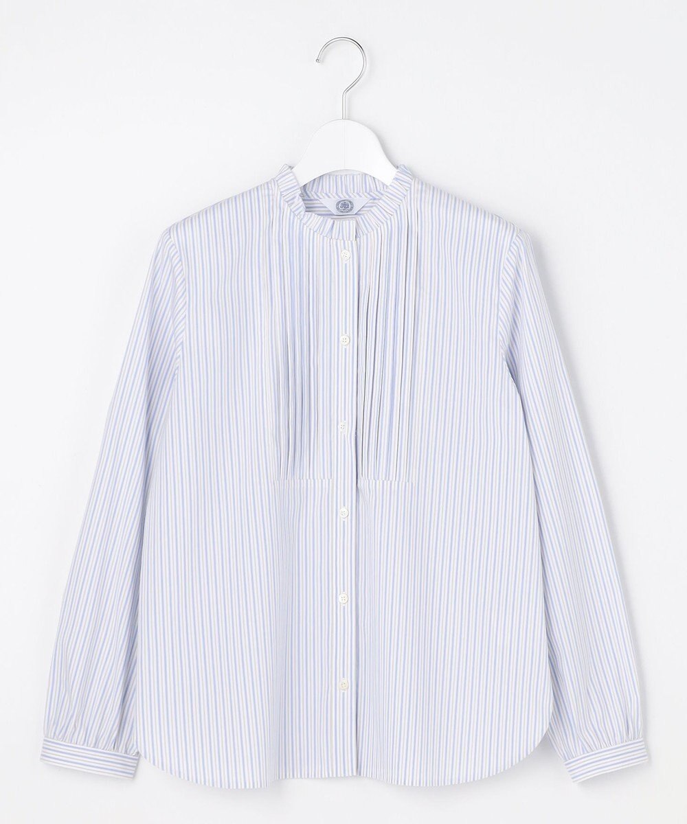 J.PRESS LADIES BEZコットンナイロン ストライプ フリル襟 ブラウス 