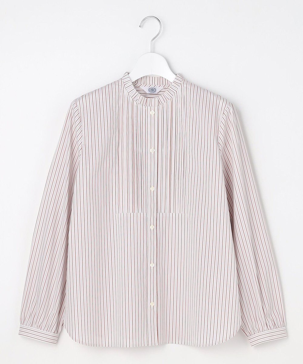 J.PRESS LADIES BEZコットンナイロン ストライプ フリル襟 ブラウス 