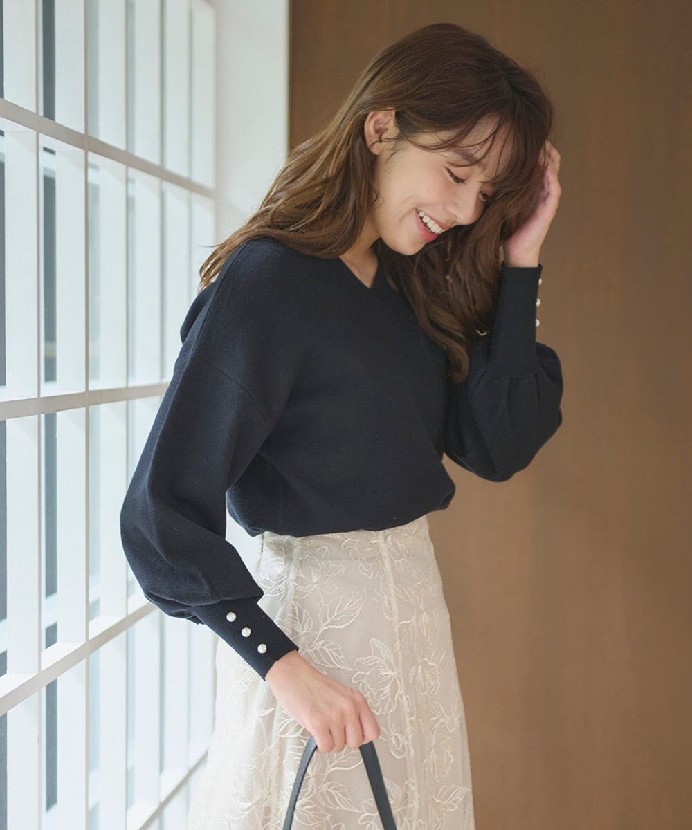 Feroux 【洗える】Vネック プルオーバー ニット 