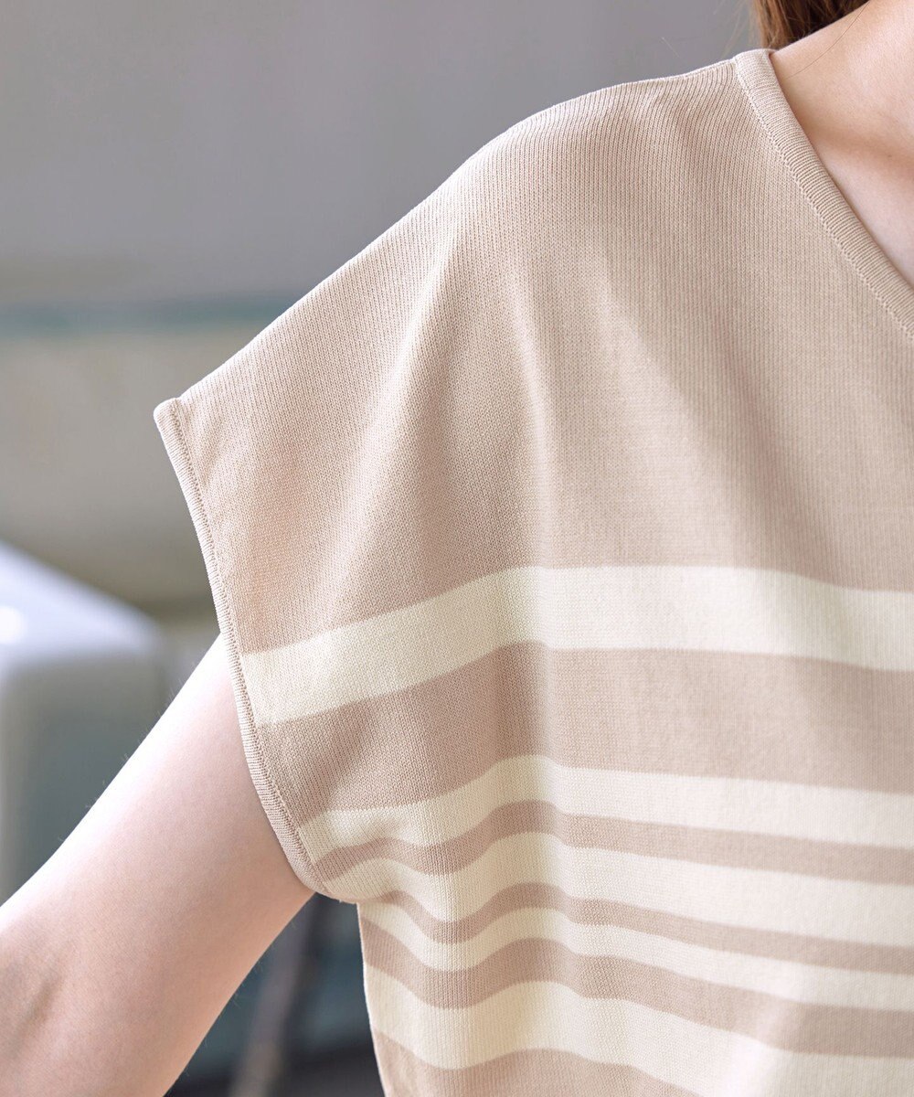 Tiaclasse L 【洗える】マルチボーダーフレンチスリーブニット 