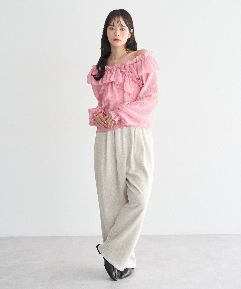 earth music&ecology シアーチェック2wayオフショルブラウス 