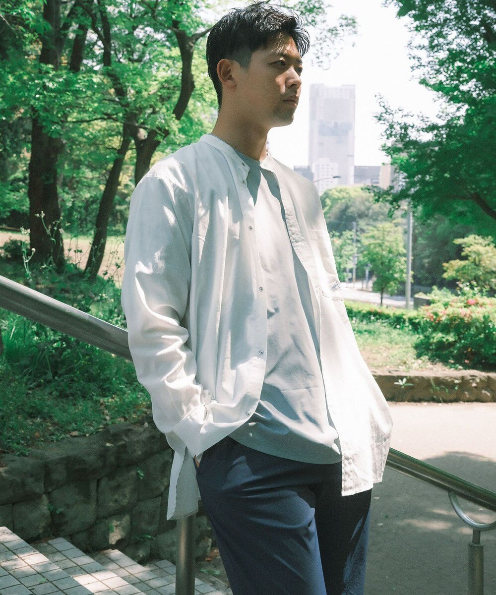 SHARE PARK MENS 【UVカット・撥水・ストレッチ】イージーデニムノーカラーシャツ 