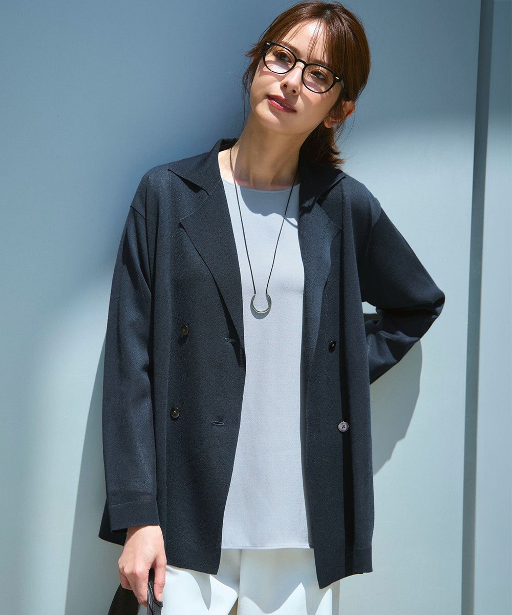 23区 L 【洗える】シアー ダブルブレスト ニット ジャケット 