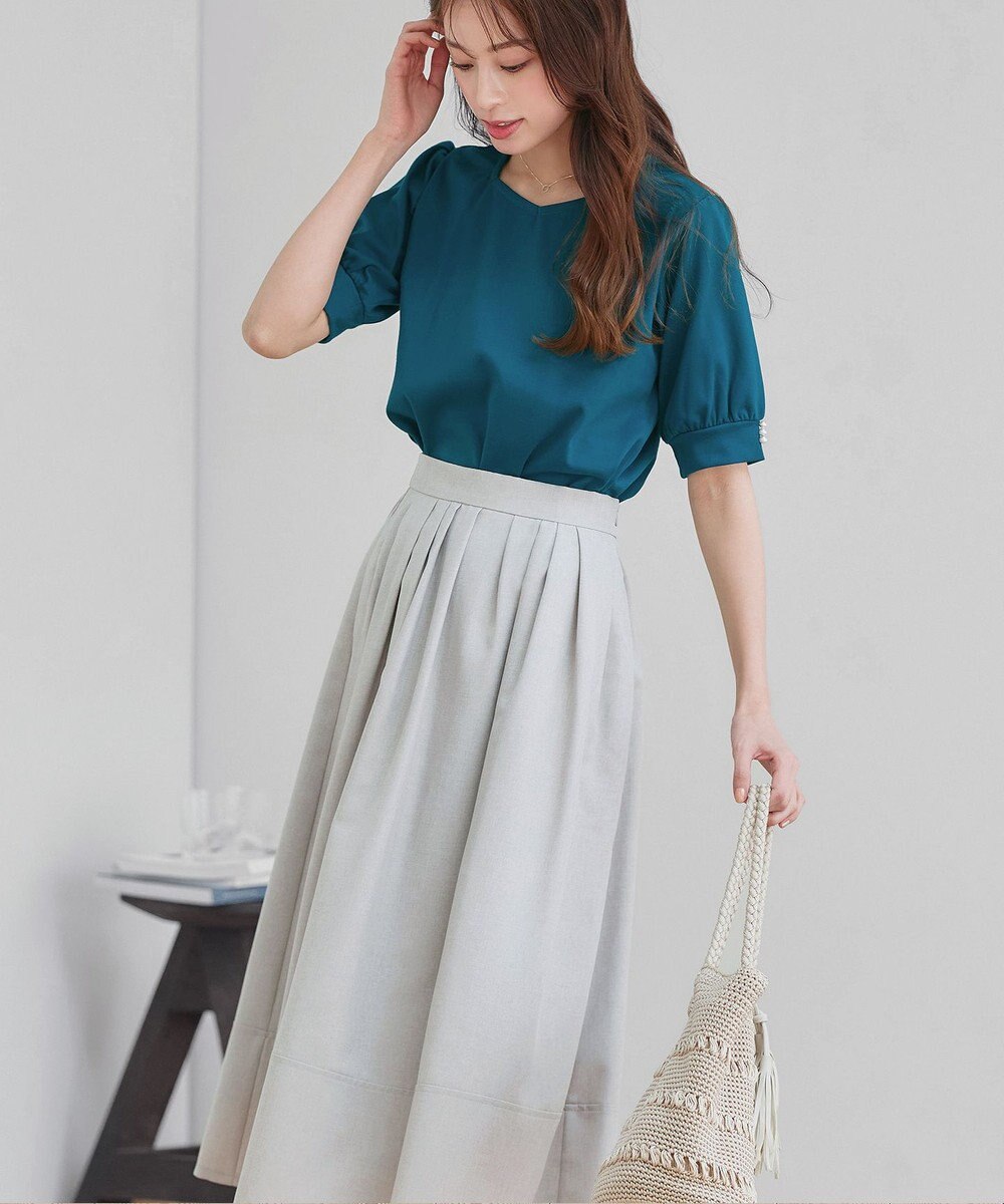 Tiaclasse 「サマさまカットソー」パール付きパフスリーブトップス 