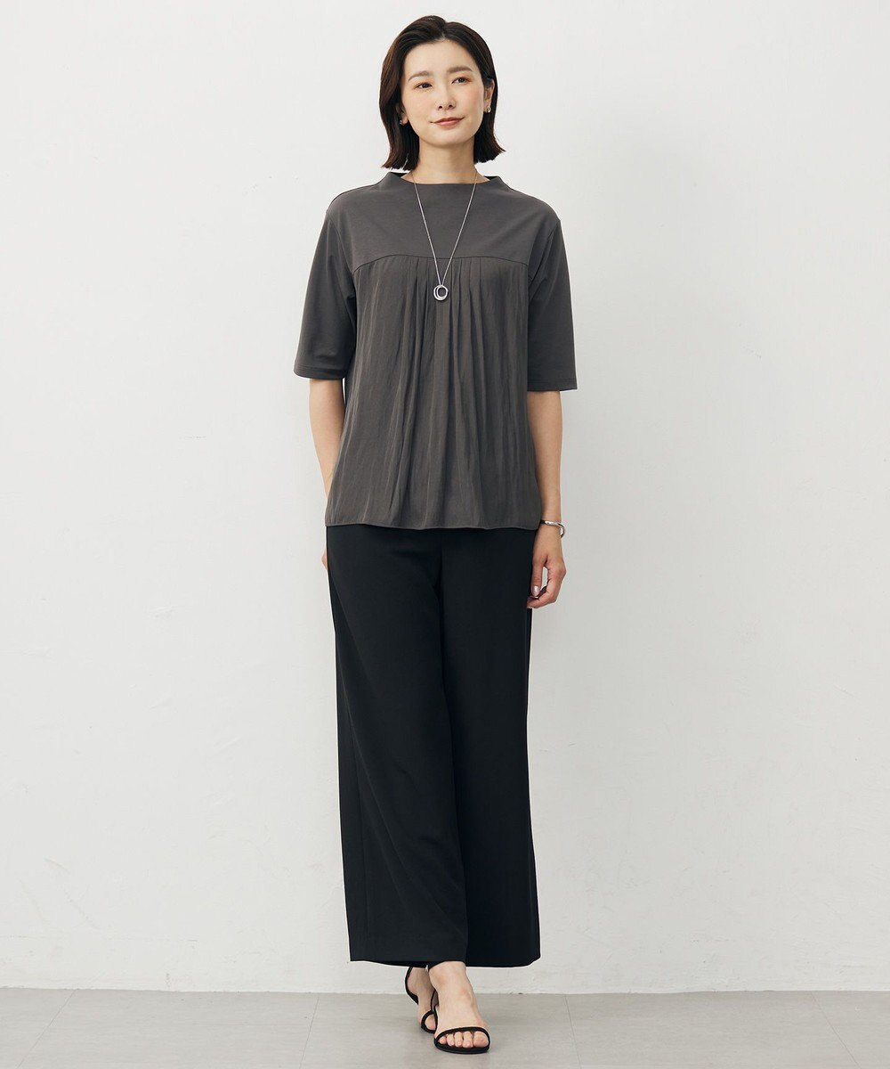 J.PRESS LADIES L 【洗える・吸水速乾・接触冷感・セットアップ対応】Light ジョーゼット ワイド パンツ 