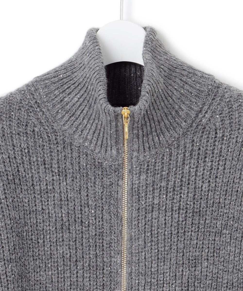 23区 L 【洗える】スパンコールバルキー ダブルジップ ニットブルゾン 
