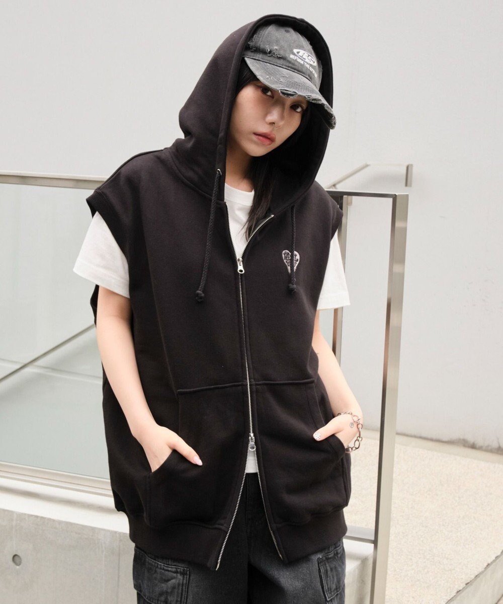 WEGO 【ユニセックス着用ITEM/MLサイズ展開】ワンポイントノースリジップパーカー 