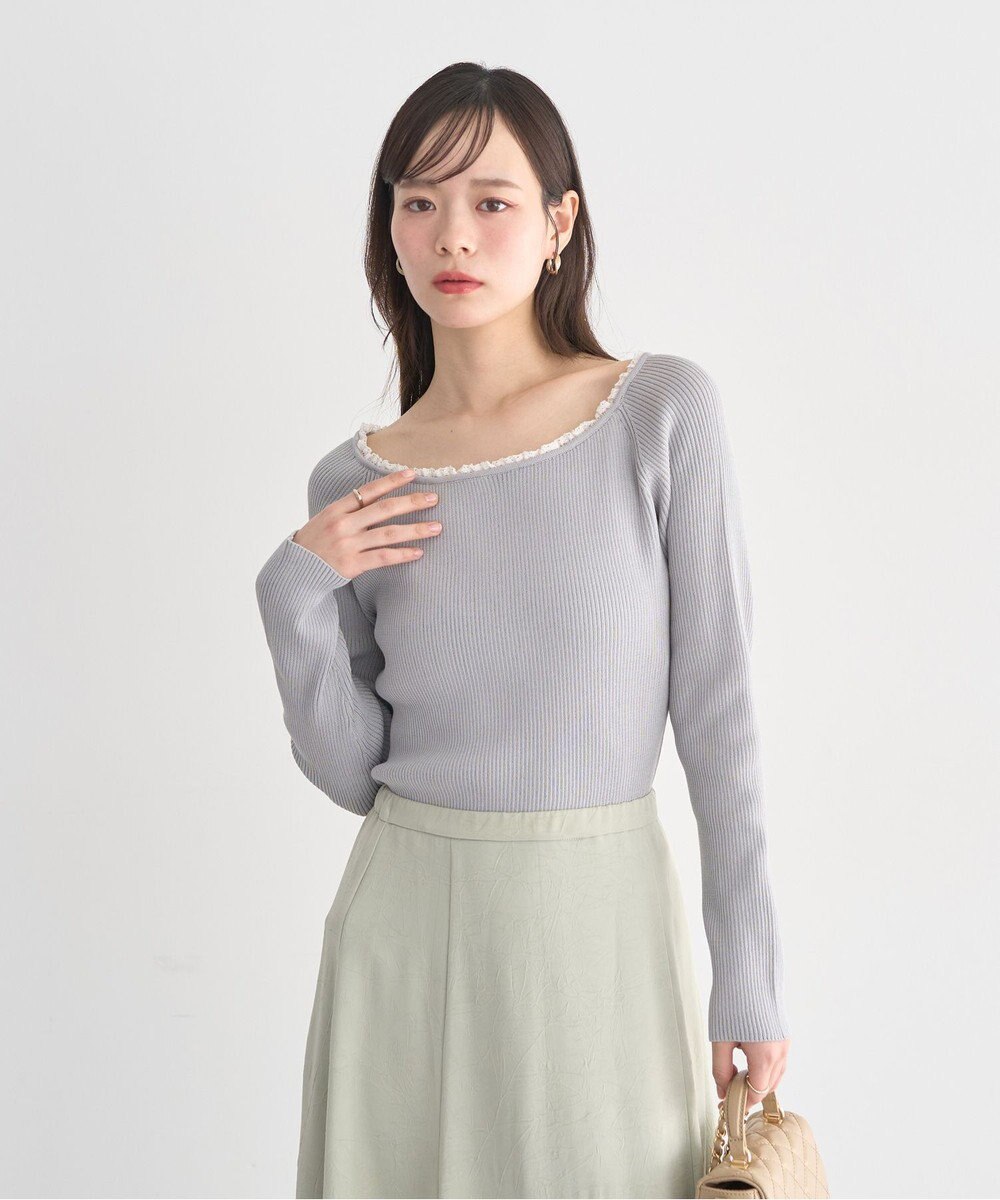 earth music&ecology 【予約】レーストリムリブニットプルオーバー 