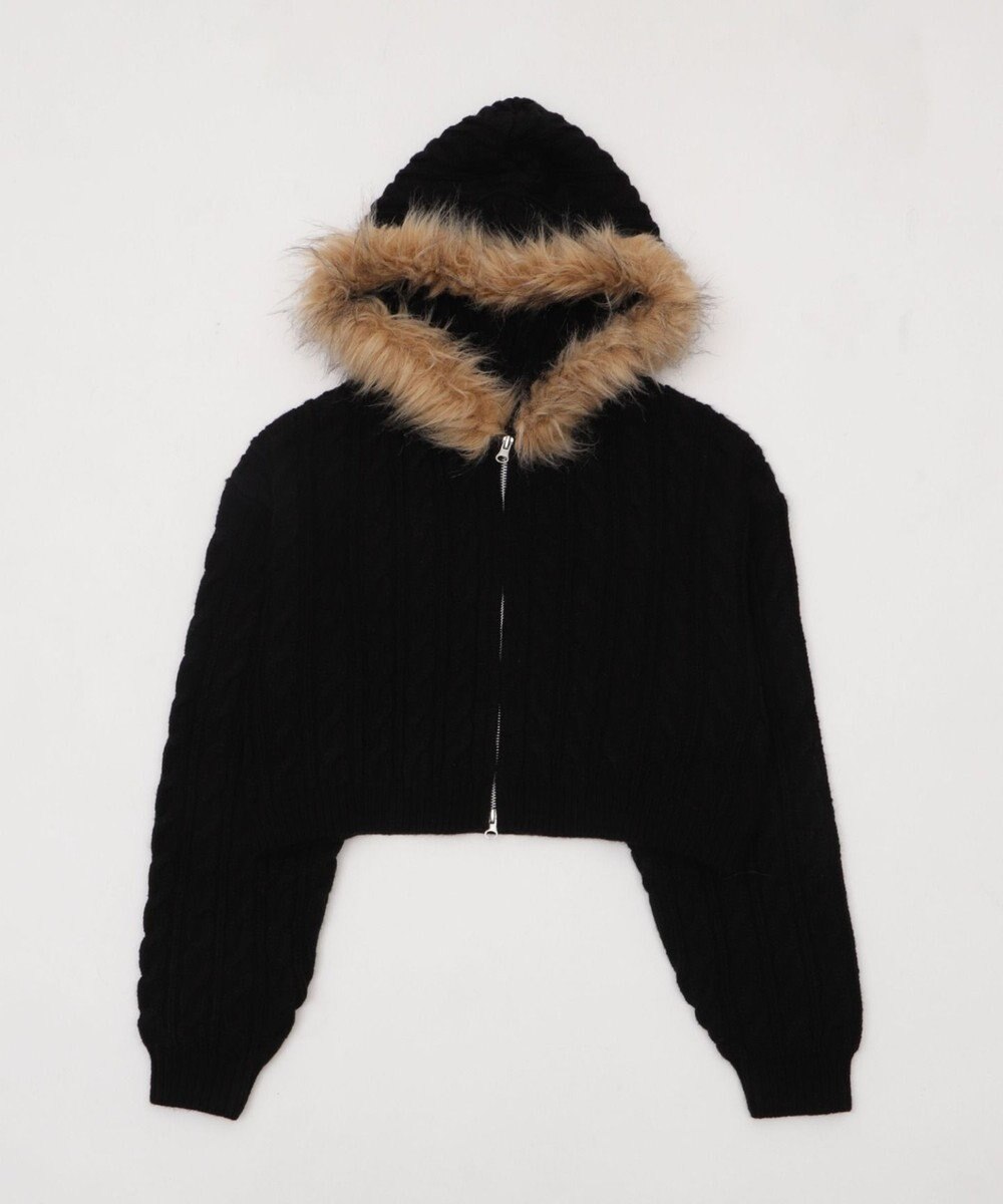 WEGO フェイクファー付きケーブルニットパーカー 