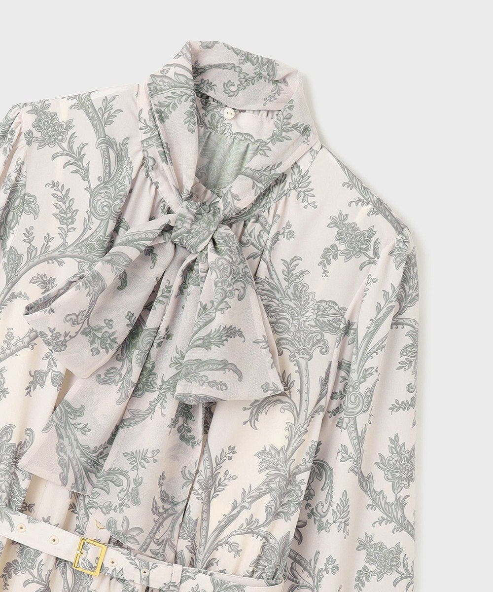 GRACE CONTINENTAL サラサプリントリボン付ワンピース 