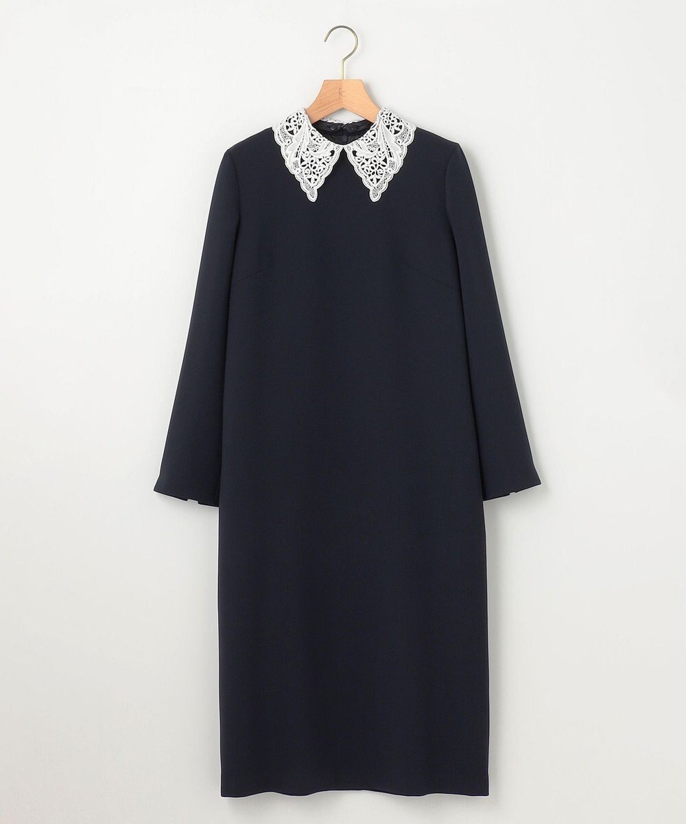 組曲 L 【KUMIKYOKU NAVY】コンフォータブルドレープ レース襟ワンピース 