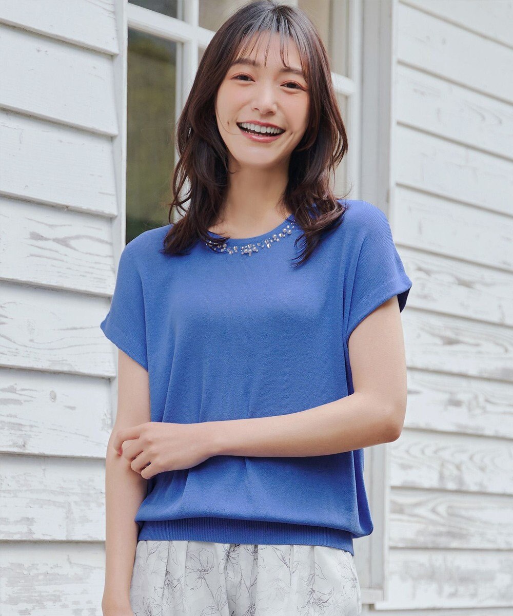 Tiaclasse L 【洗える】ビジュー付きフレンチニット 