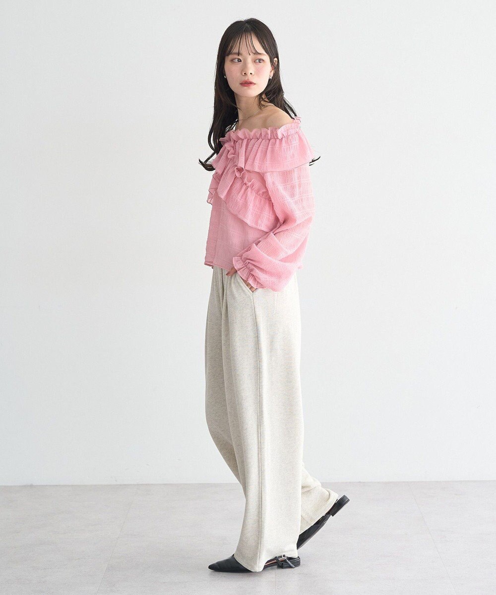 earth music&ecology シアーチェック2wayオフショルブラウス 