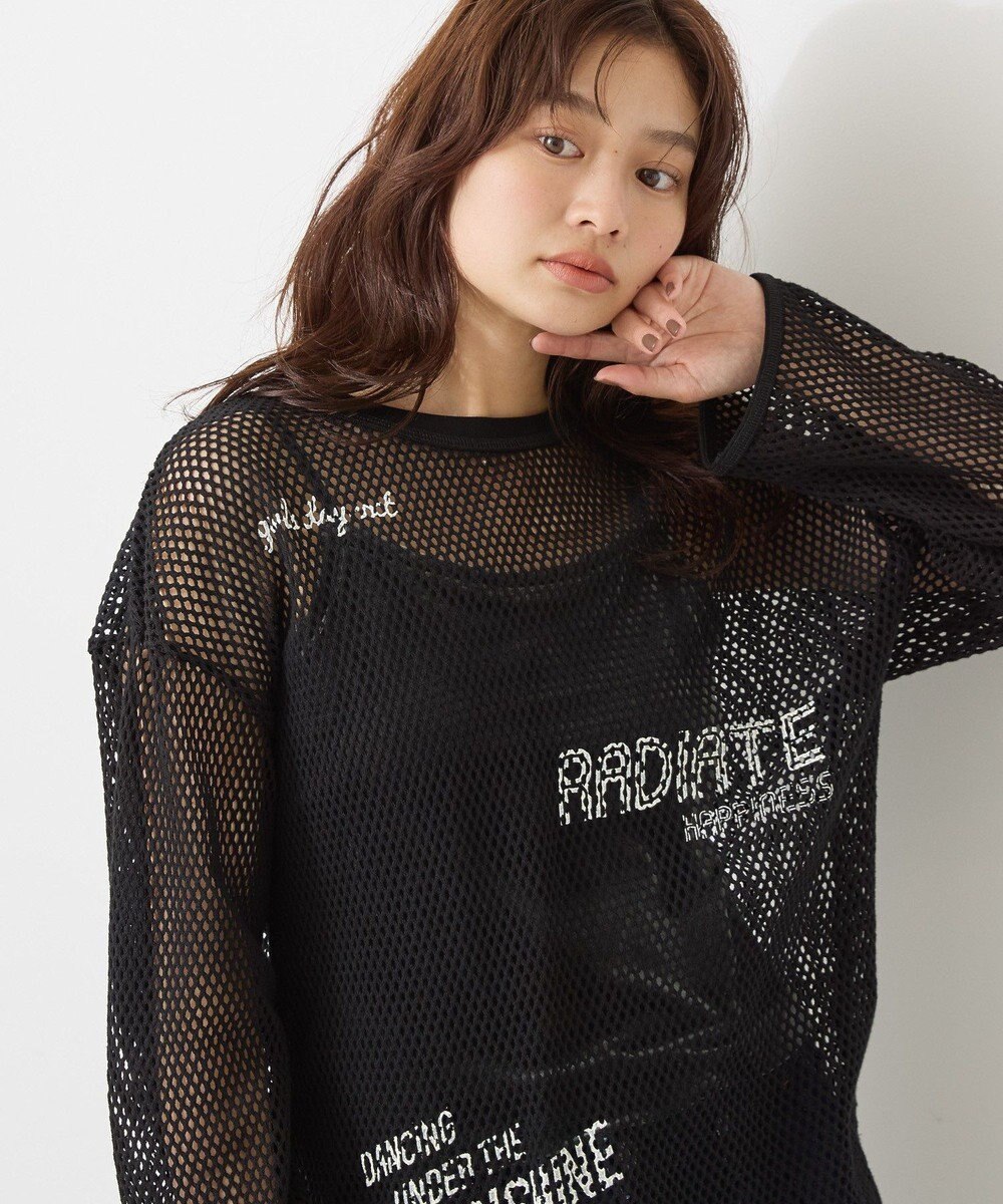 AMERICAN HOLIC 【WEB限定】ランダムロゴメッシュロングTシャツ/チュニック 