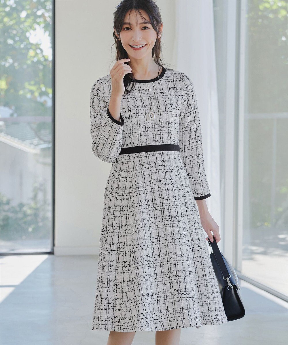 Tiaclasse 【安田美沙子さん着用・洗える】配色ツイードワンピース 
