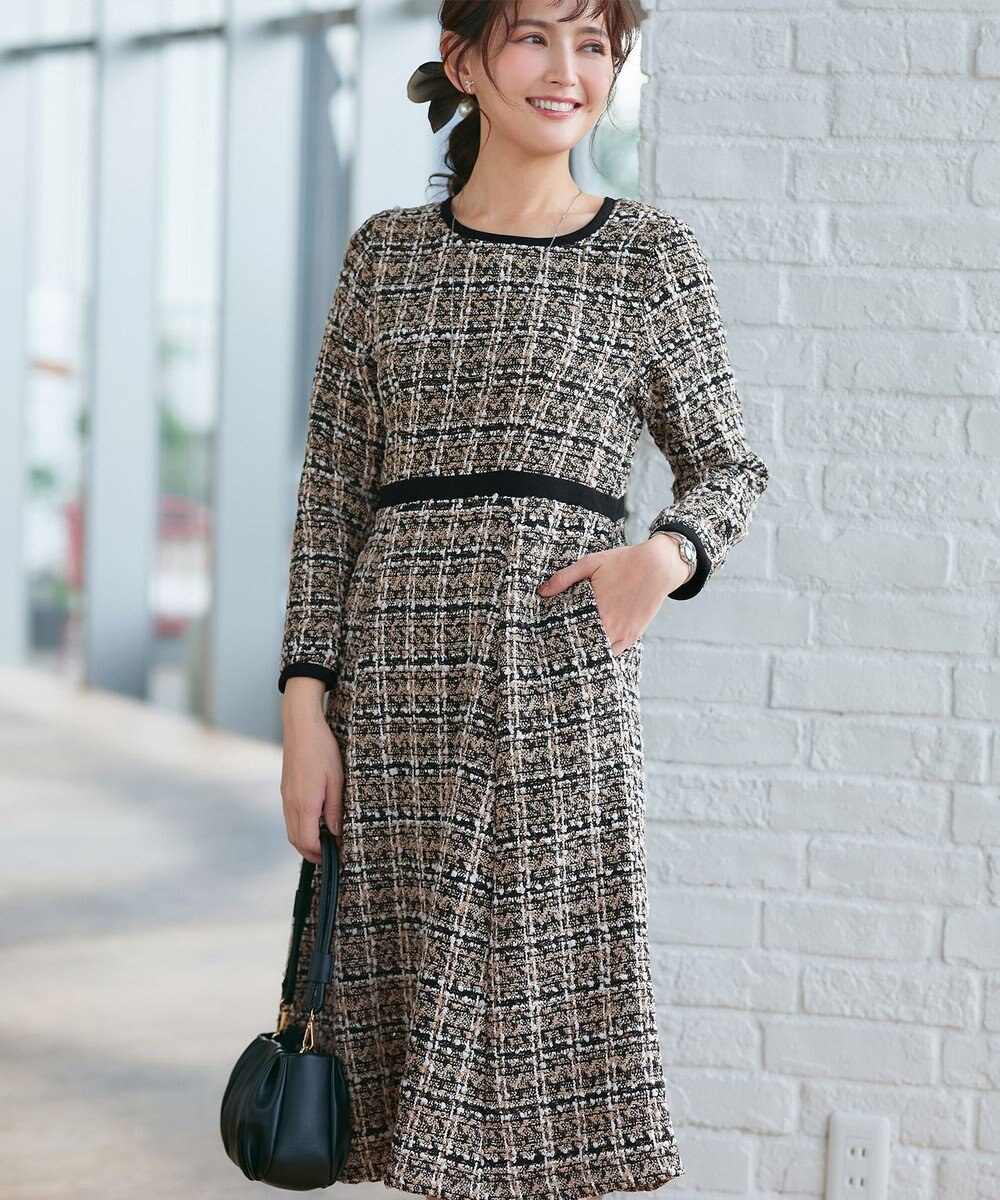 Tiaclasse 【安田美沙子さん着用・洗える】配色ツイードワンピース 