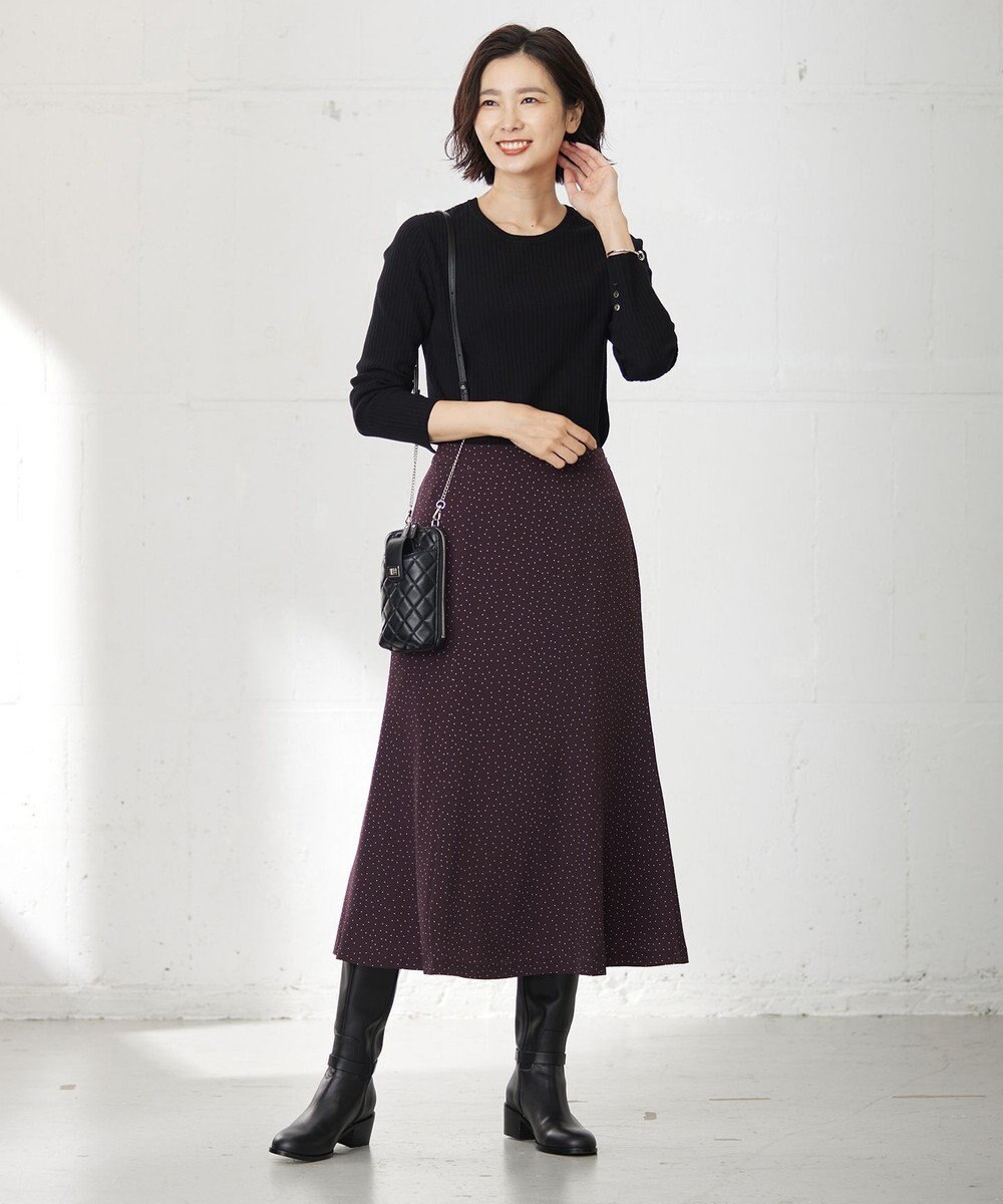 J.PRESS LADIES L 針抜きフライス クルーネック リブ カットソー 