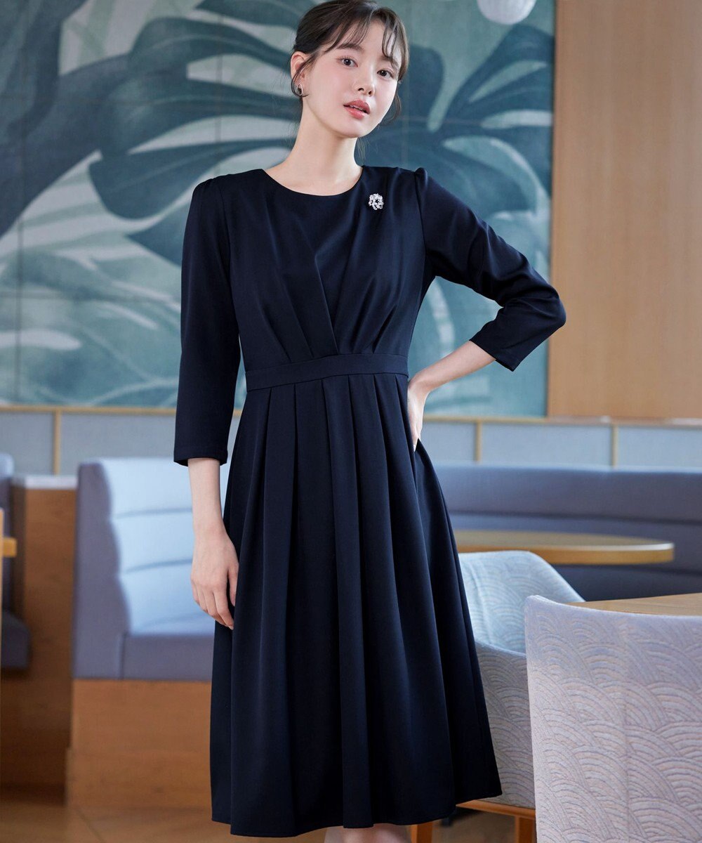 Tiaclasse L 【ダブルクロス・洗える】 ナローVネックワンピース 