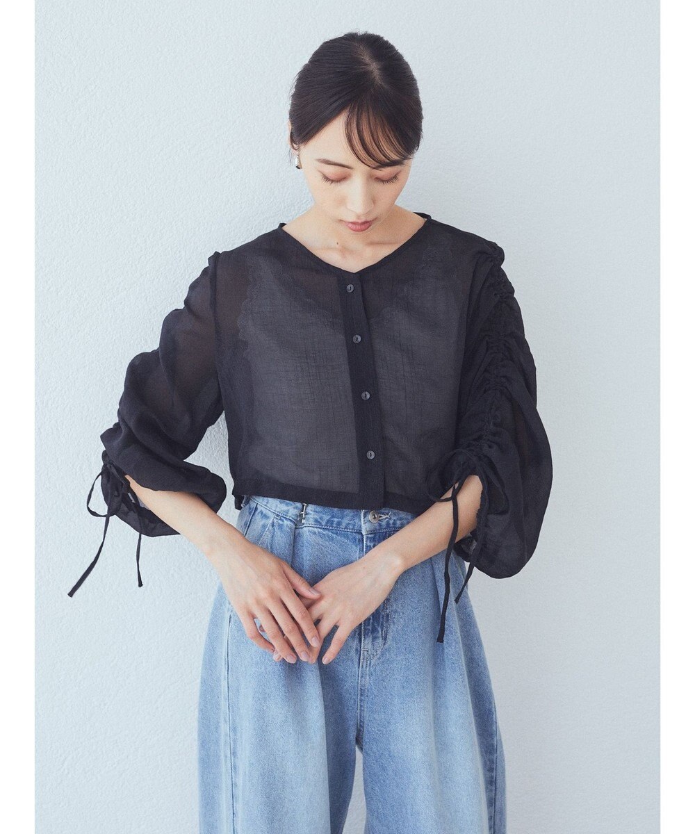 earth music&ecology キラキラシアーギャザーシャツ 