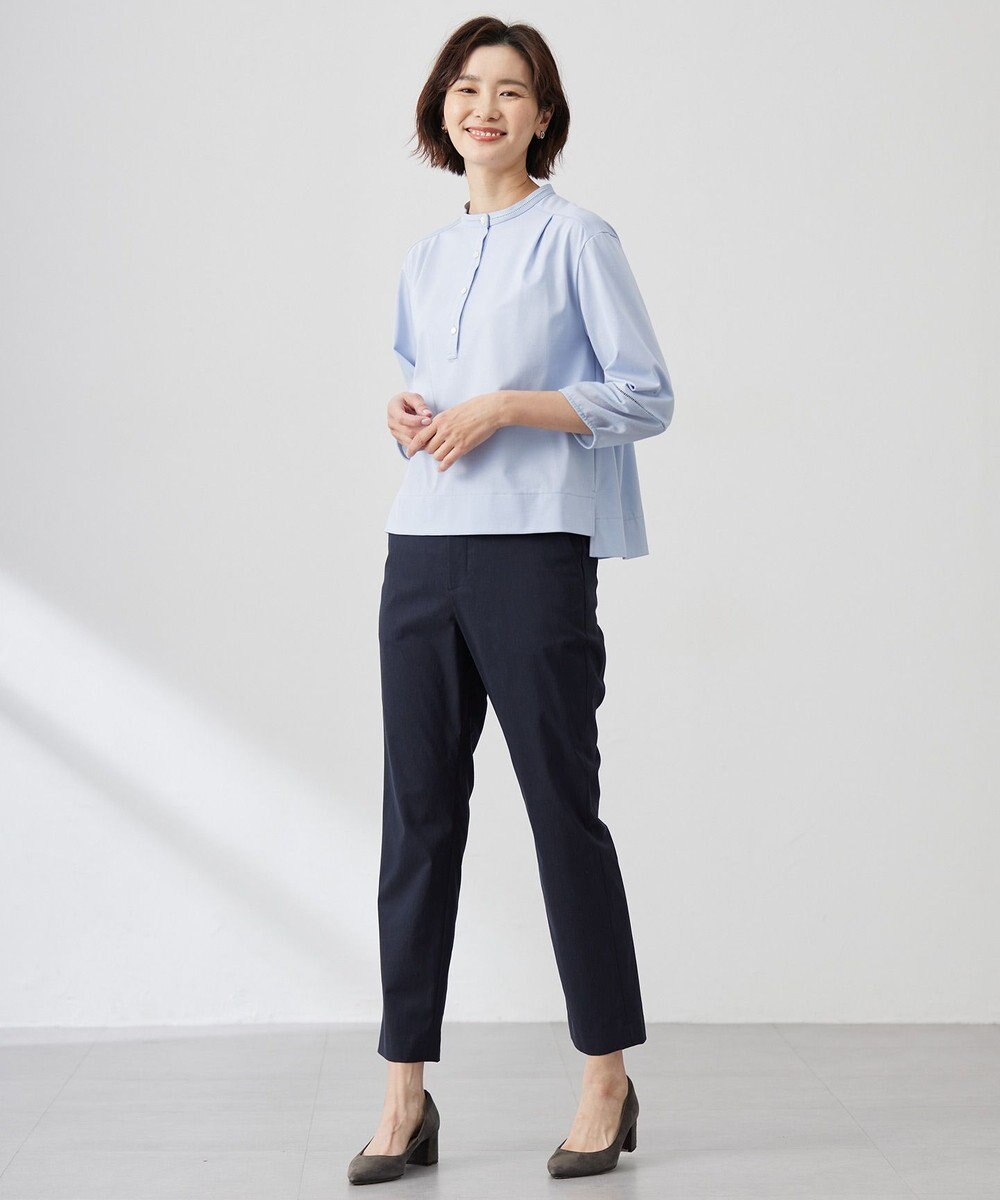 J.PRESS LADIES 【洗える】プレーティングジャージー バンドカラー カットソー 