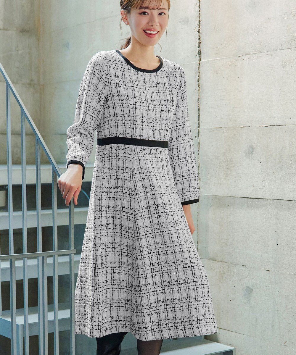 Tiaclasse 【安田美沙子さん着用・洗える】配色ツイードワンピース 