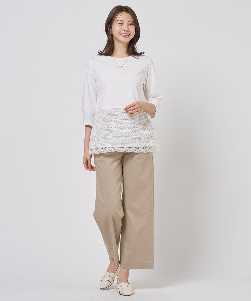 J.PRESS LADIES S セルロースリネンストレッチ セミワイド パンツ 