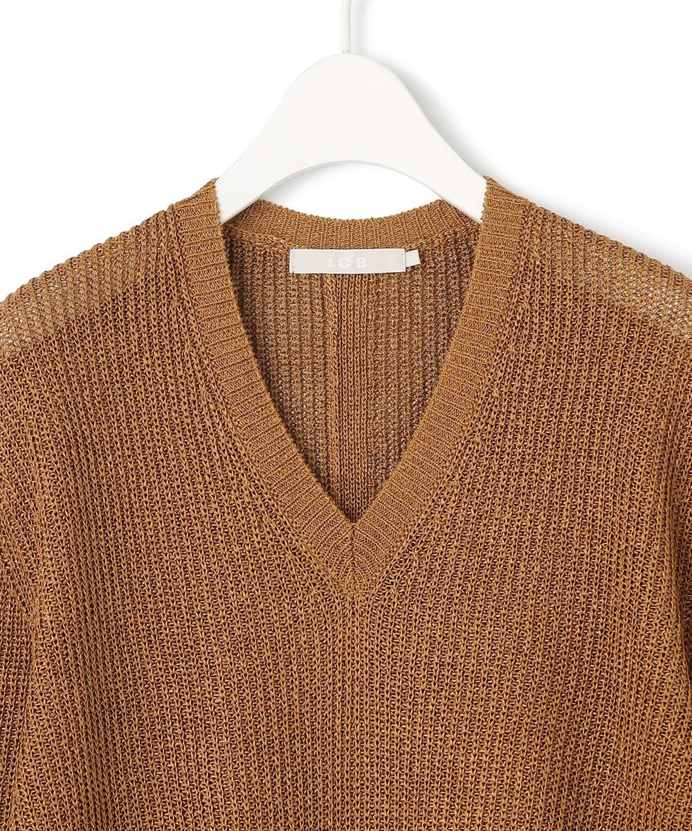 ICB 【洗える】 ペーパーブレンドシャインニット Vネックプルオーバー 