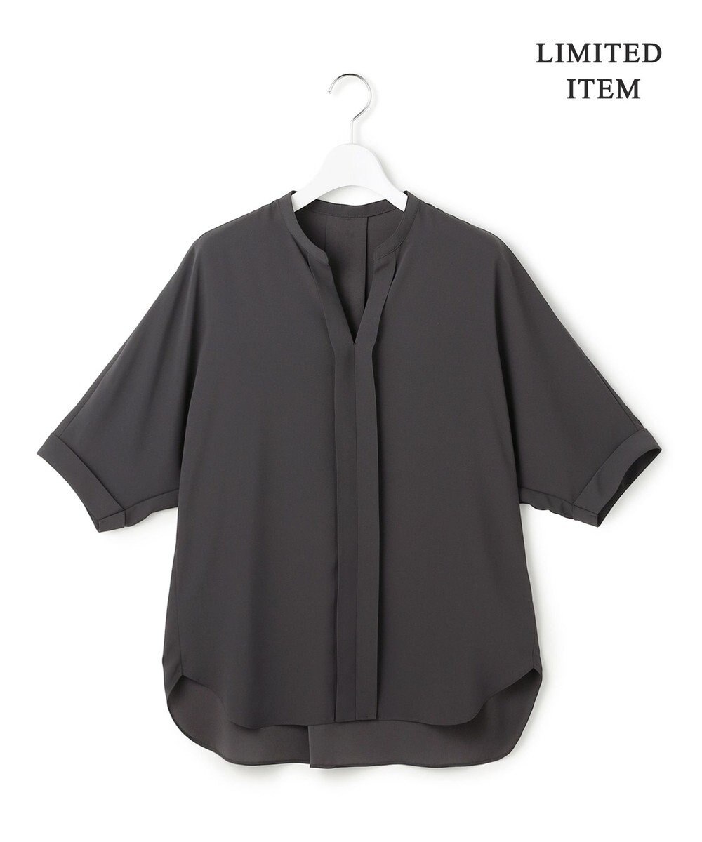 ICB L 【新色追加・WEB限定】BackSatinAmunzen 5分袖キーネックブラウス 