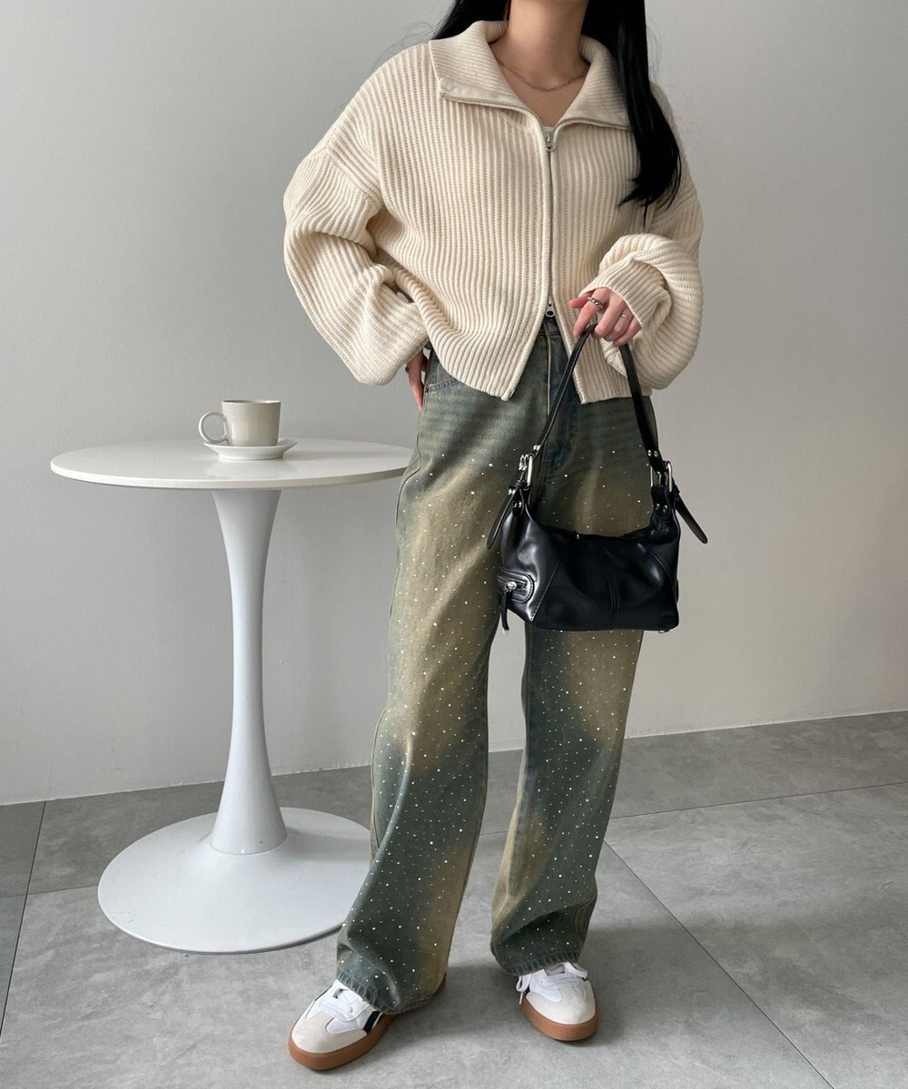 WEGO ダブルジップショートニットブルゾン 