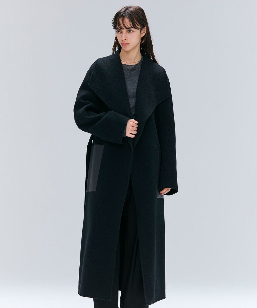 BEIGE， LEMOORE / ウールリバーフェイクレザーポケット付きコート 