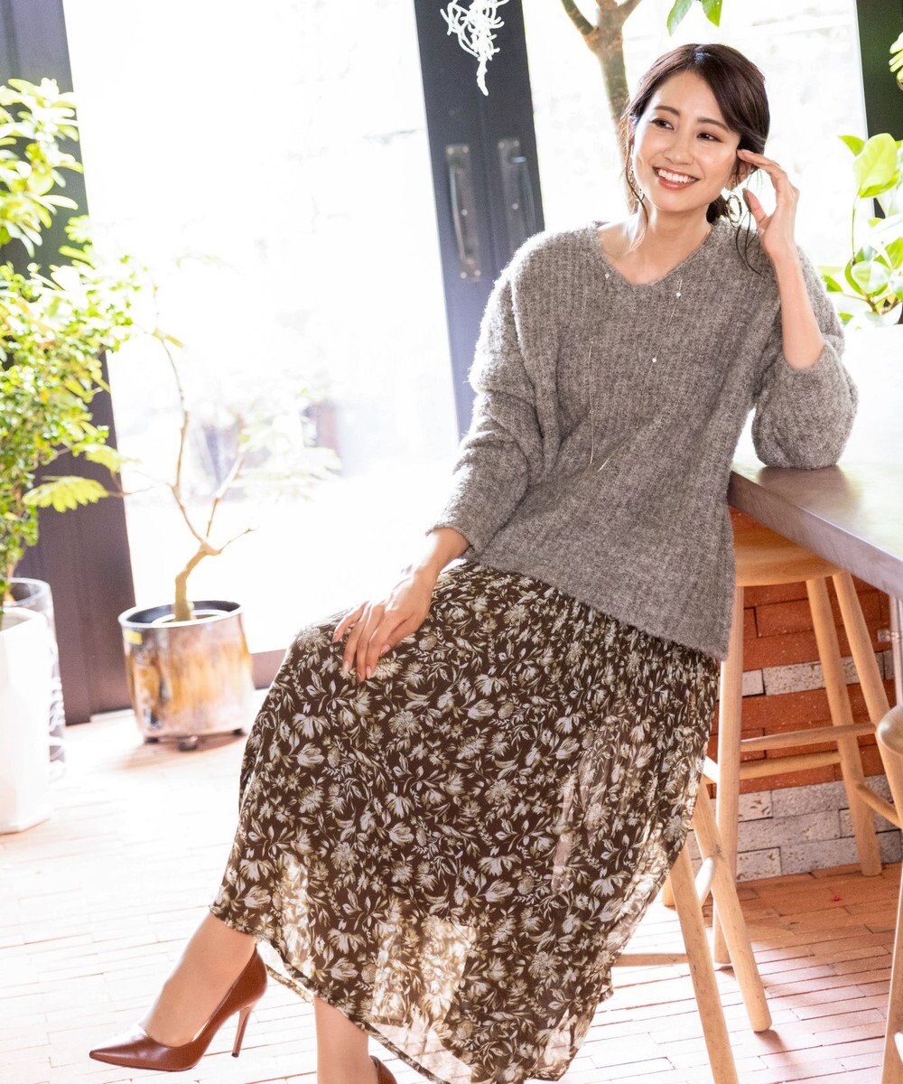 Tiaclasse L 【洗える】表情豊かなVネックMIX糸オーバーニット 