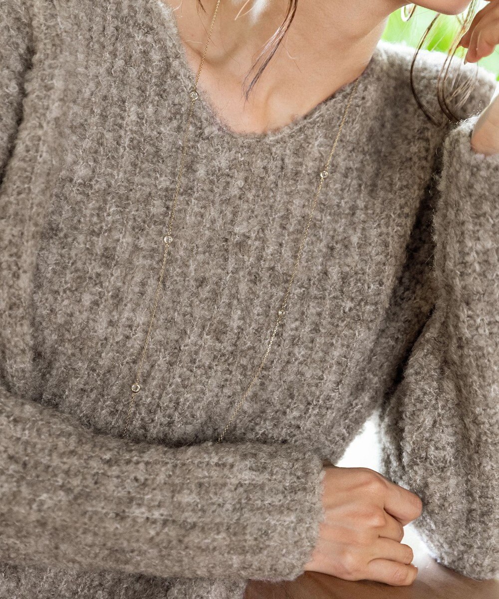 Tiaclasse L 【洗える】表情豊かなVネックMIX糸オーバーニット 