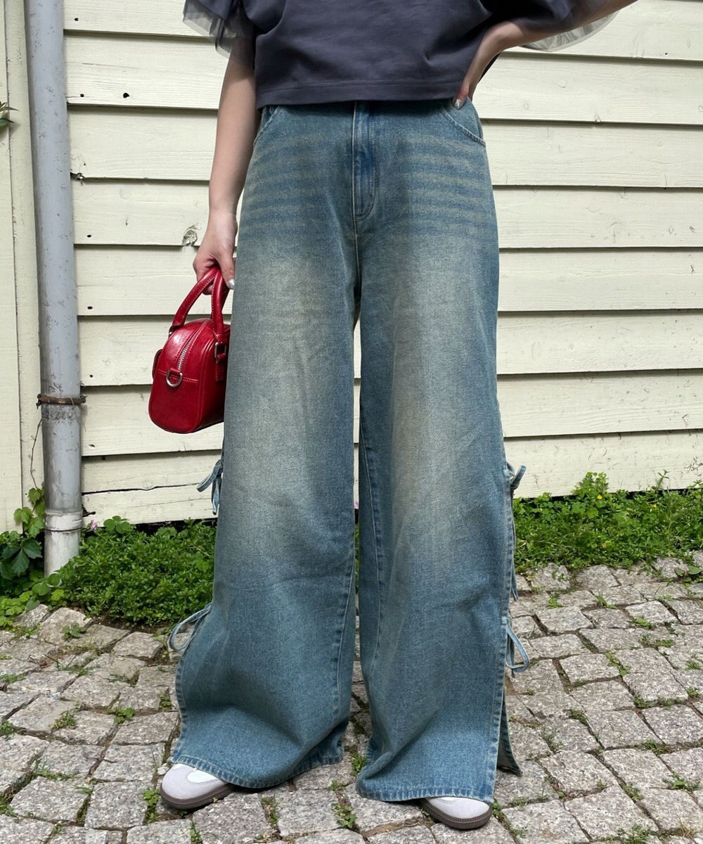 WEGO 【ウエストゴム/楽ちん】サマーデニムサイドリボンパンツ 