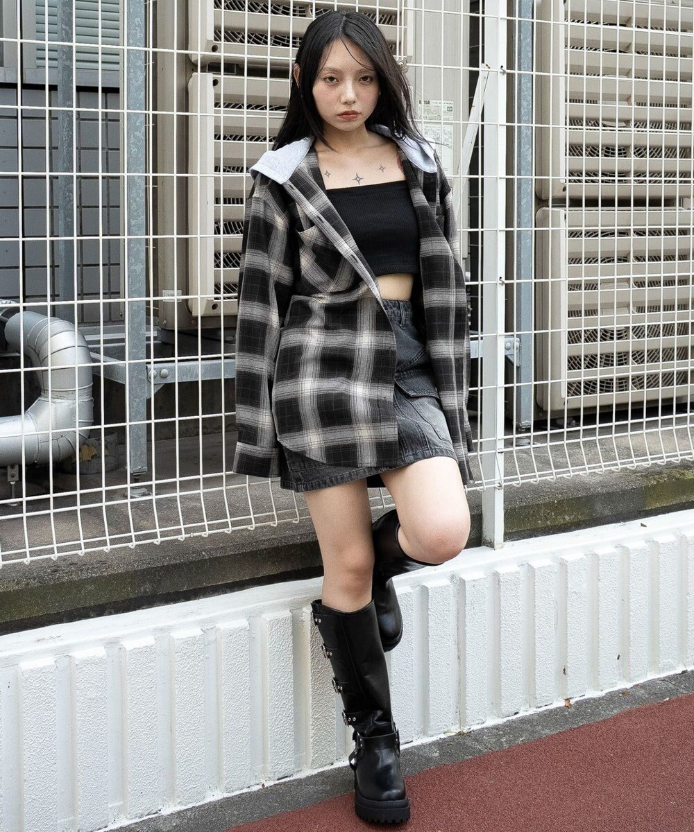 WEGO 裏毛フードチェックシャツ 