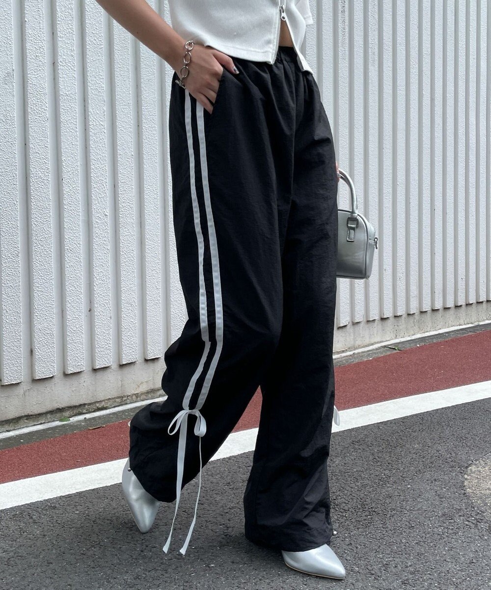 WEGO 【ウエストゴム】ラインリボンデザインナイロンバンツ 