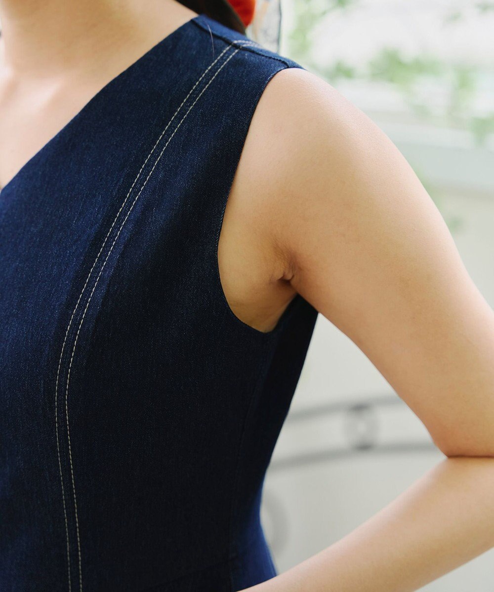 Tiaclasse 【洗える】デニムタックフレアワンピース 