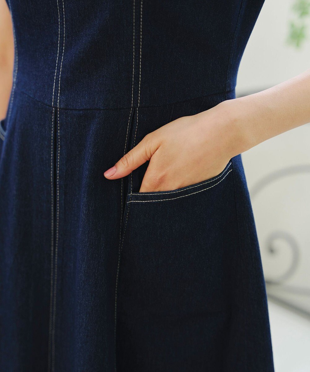 Tiaclasse 【洗える】デニムタックフレアワンピース 