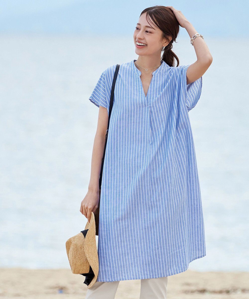 Tiaclasse 【洗える】リネンミックススキッパーシャツワンピース 
