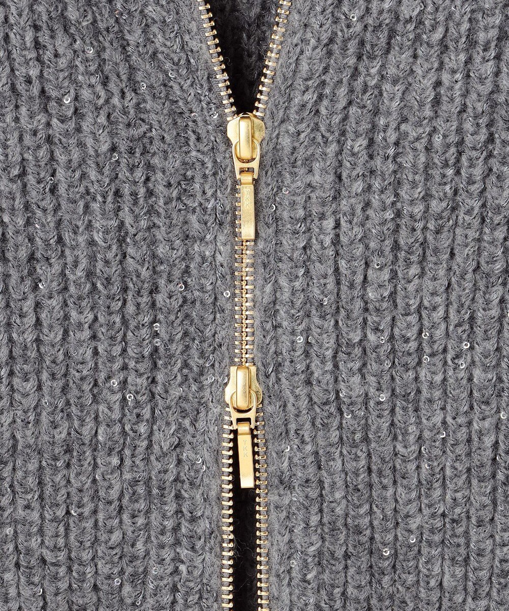 23区 L 【洗える】スパンコールバルキー ダブルジップ ニットブルゾン 