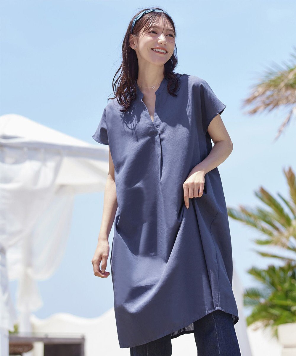 Tiaclasse 【洗える】リネンミックススキッパーシャツワンピース 