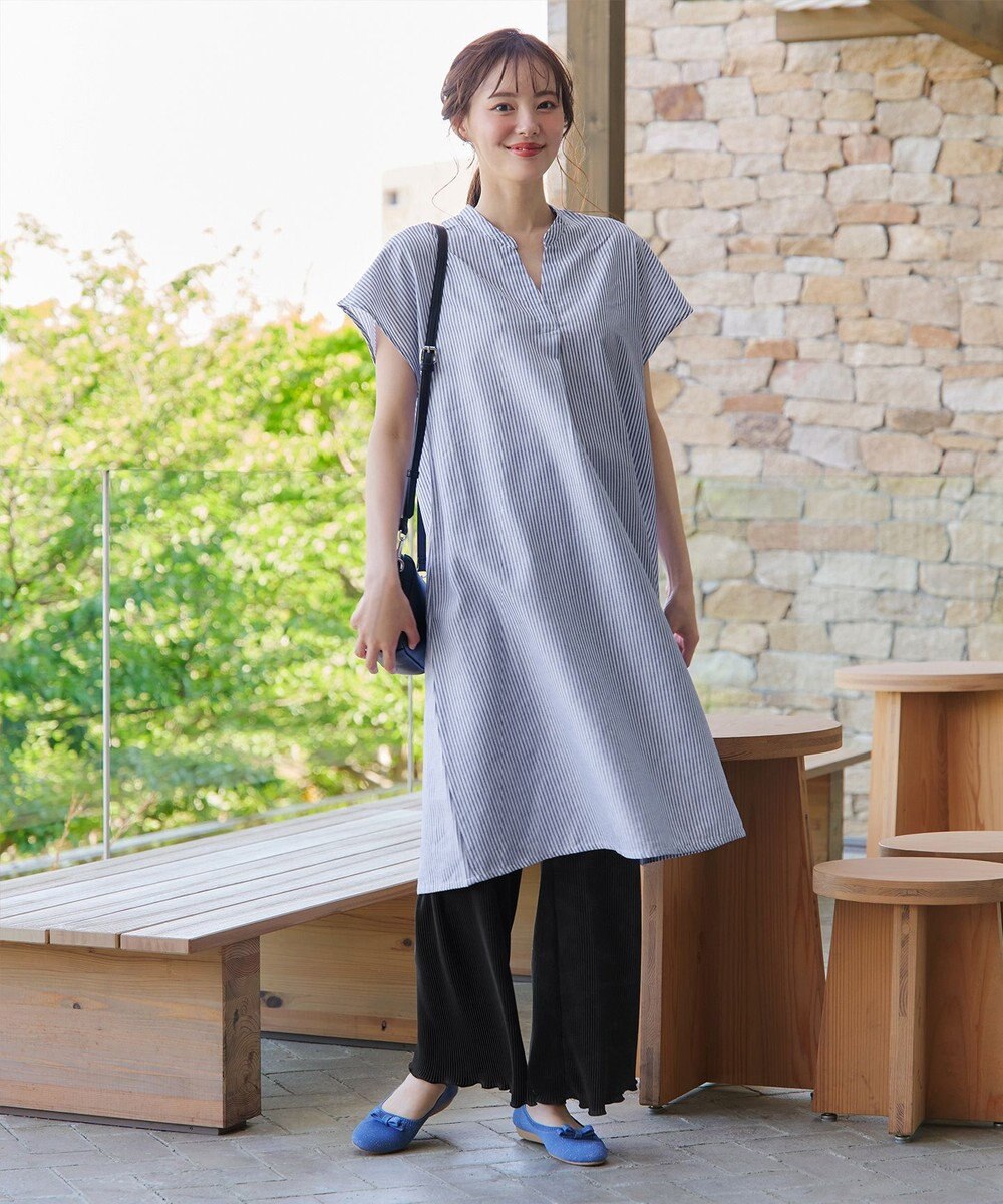 Tiaclasse 【洗える】リネンミックススキッパーシャツワンピース 