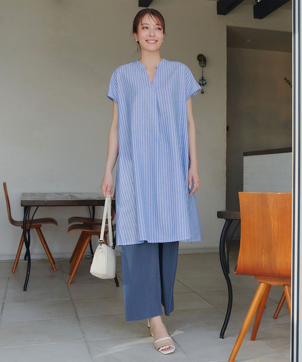 Tiaclasse 【洗える】リネンミックススキッパーシャツワンピース 