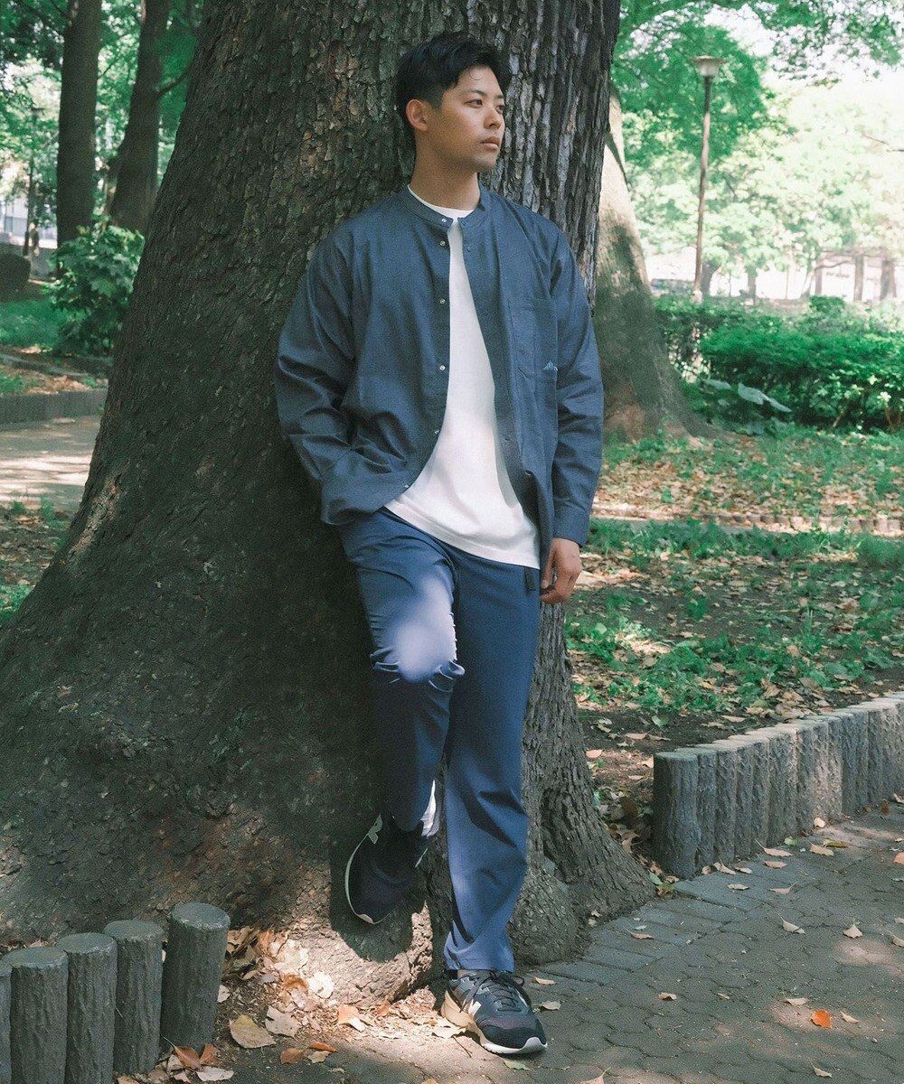 SHARE PARK MENS 【UVカット・撥水・ストレッチ】イージーデニムノーカラーシャツ 